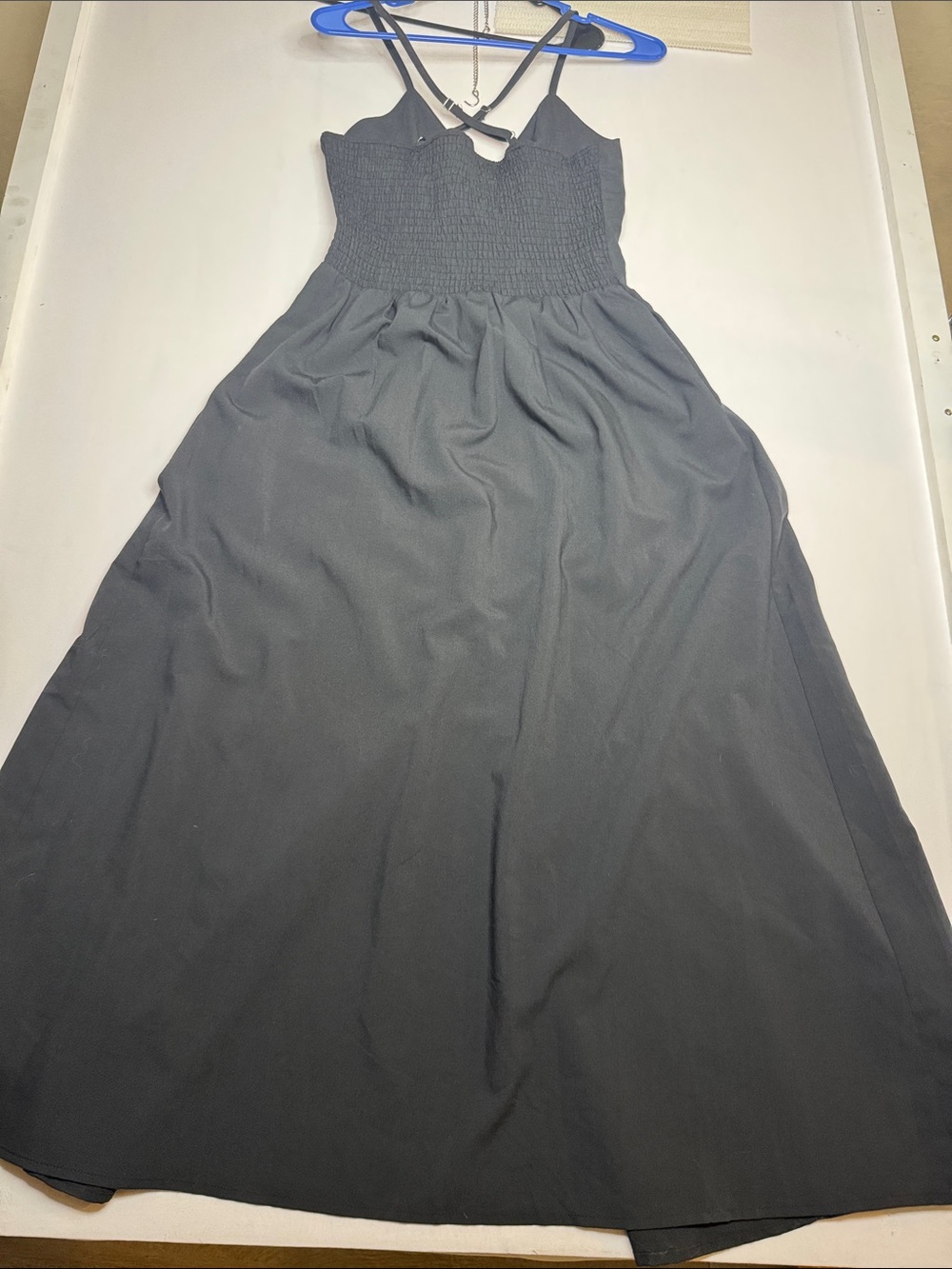 Black Smocked Maxi Dress with Cross-Back Straps
